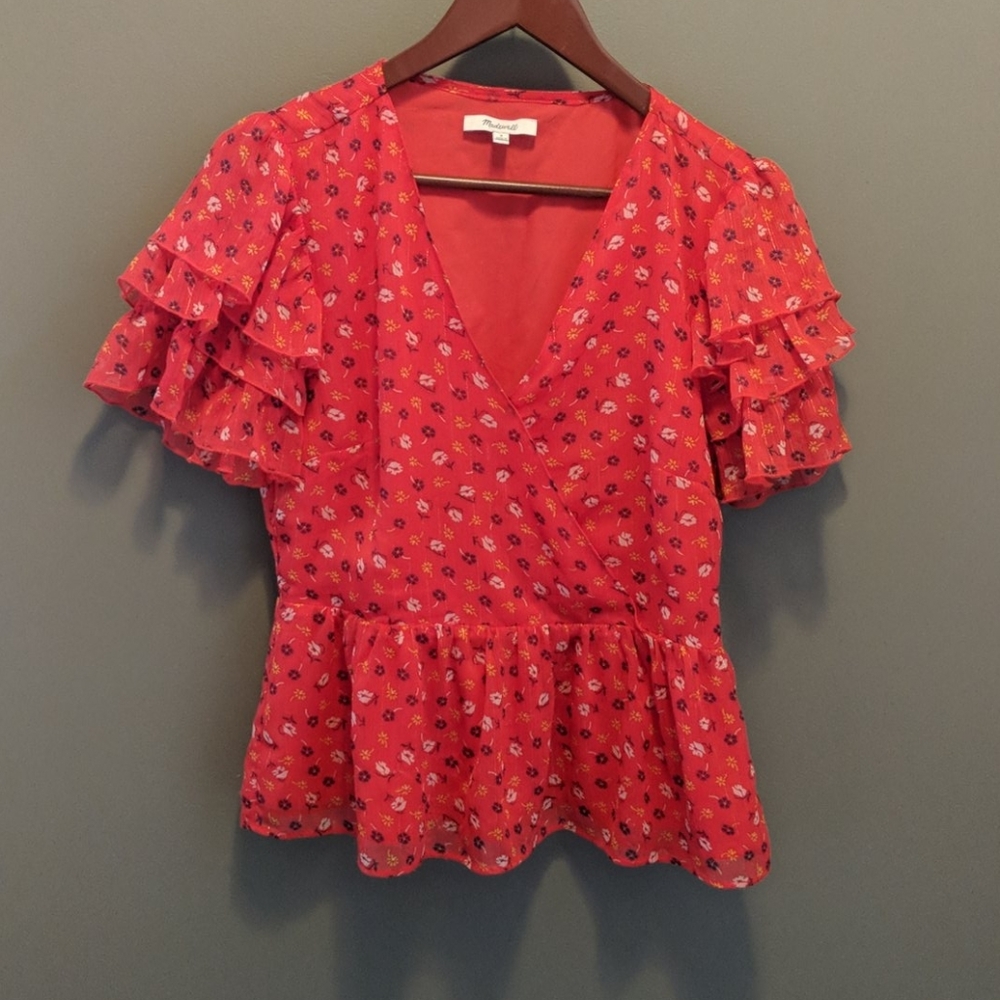 Madewell Red Floral Peplum Top